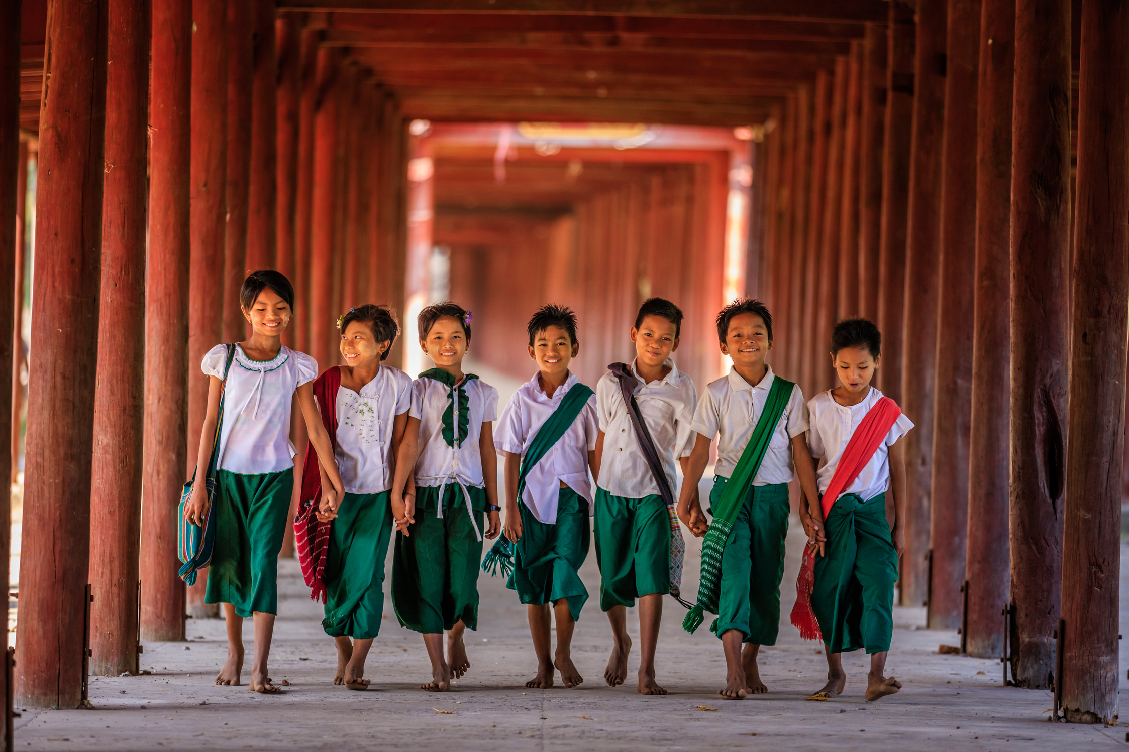 Burmese children going to school, Bagan, Myanmar